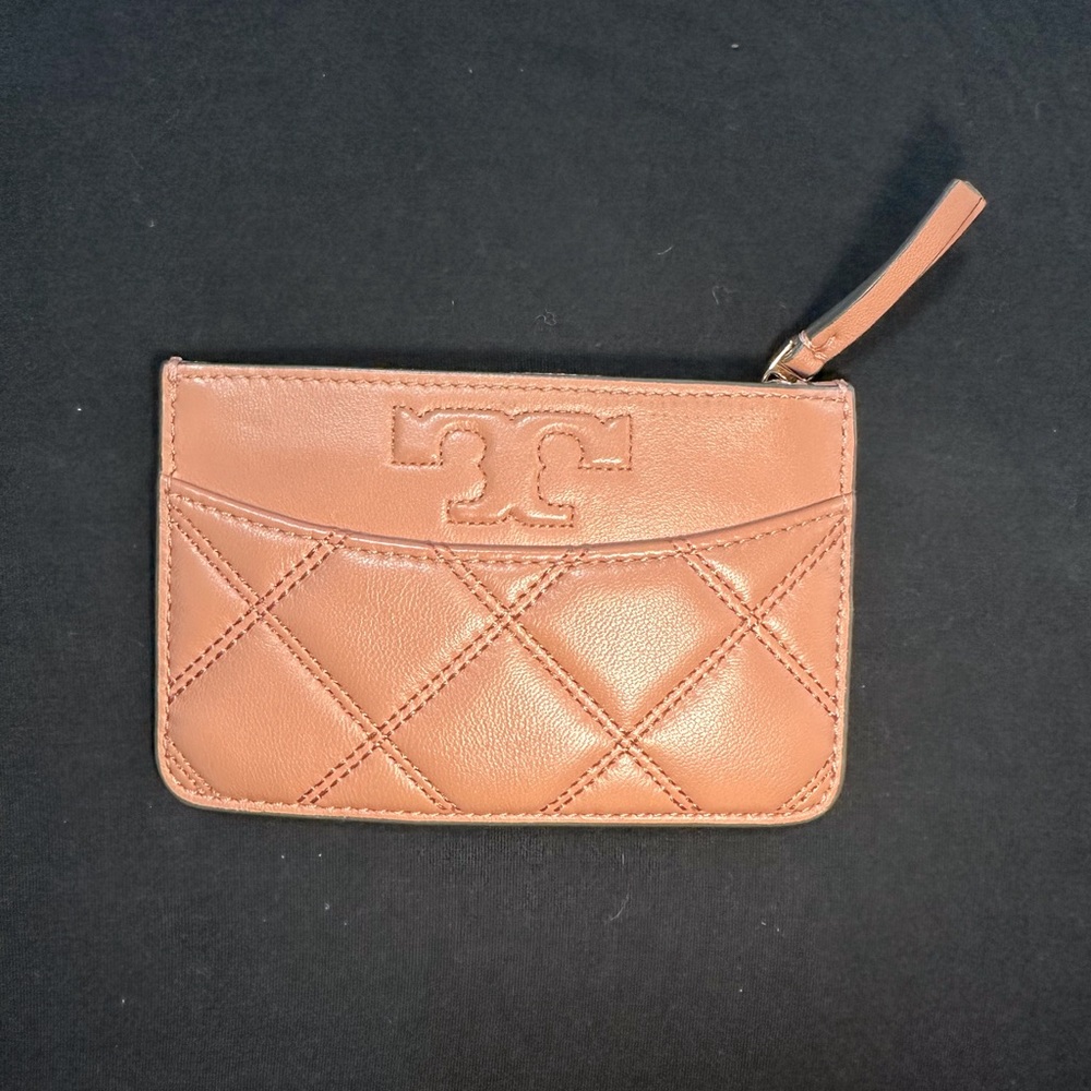 Tory Burch Mauve Quilted Zip Card Case